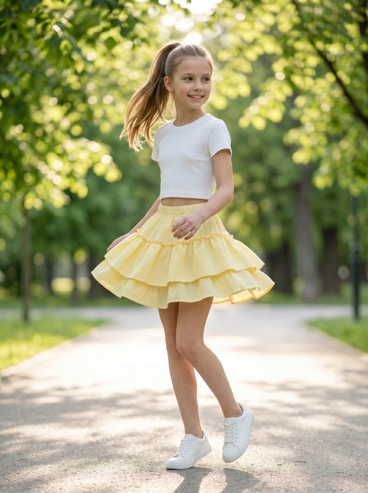 Костюм зі спідницею для дівчинки підлітка 128 Жовтий (734254-128) 734254-128 фото