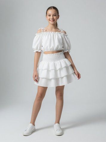 Костюм с юбкой для девочки подростка 128 Молочный (714837-128) 714837-128 фото